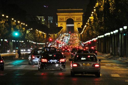 Arc de Triomphe at end of Av. des Champs-Elysees
